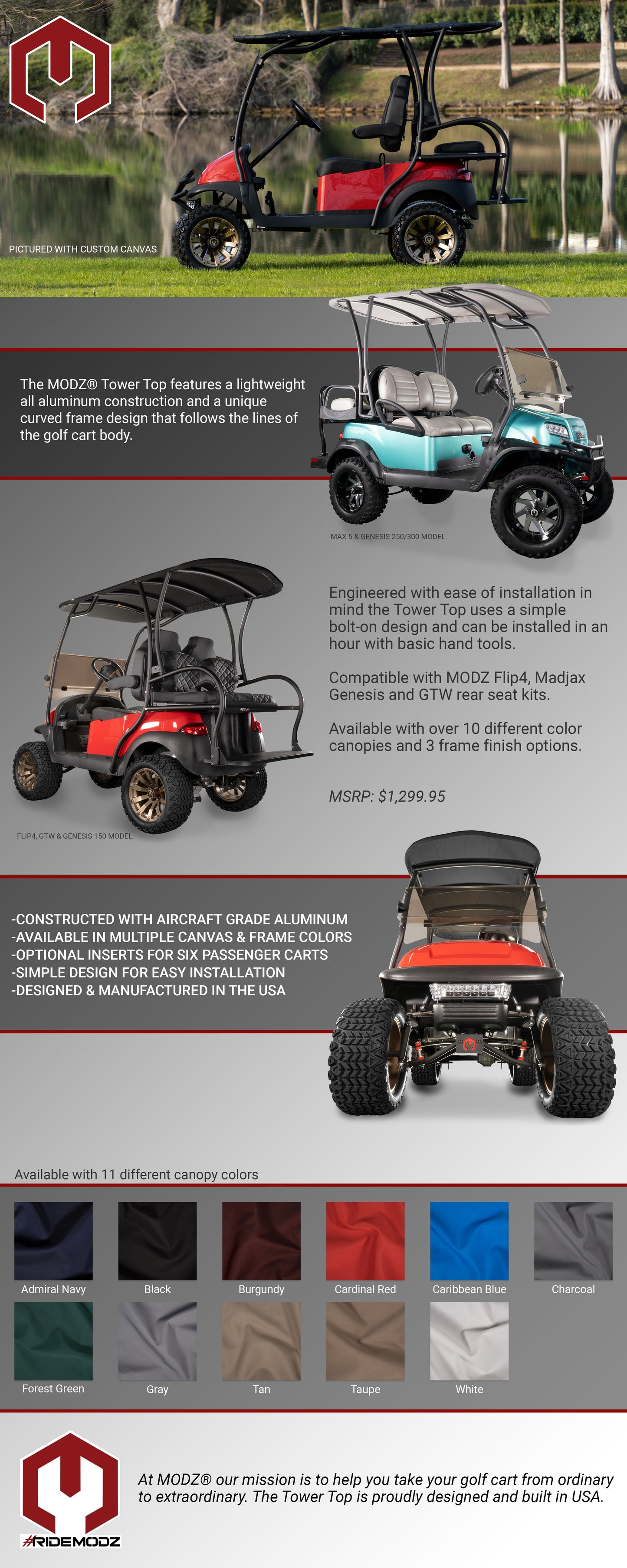 Extended Top - Tower Top - Club Car Precedent / Tempo / Onward